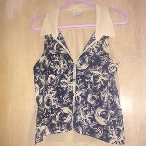 Cream and navy blue print top